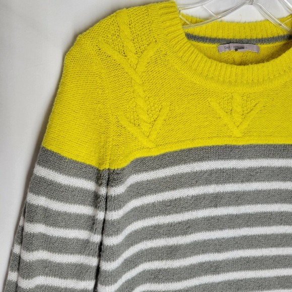 GAP Women's Sweater Yellow Gray White Striped Crew Neck Long Sleeve Size XS - Picture 4 of 9